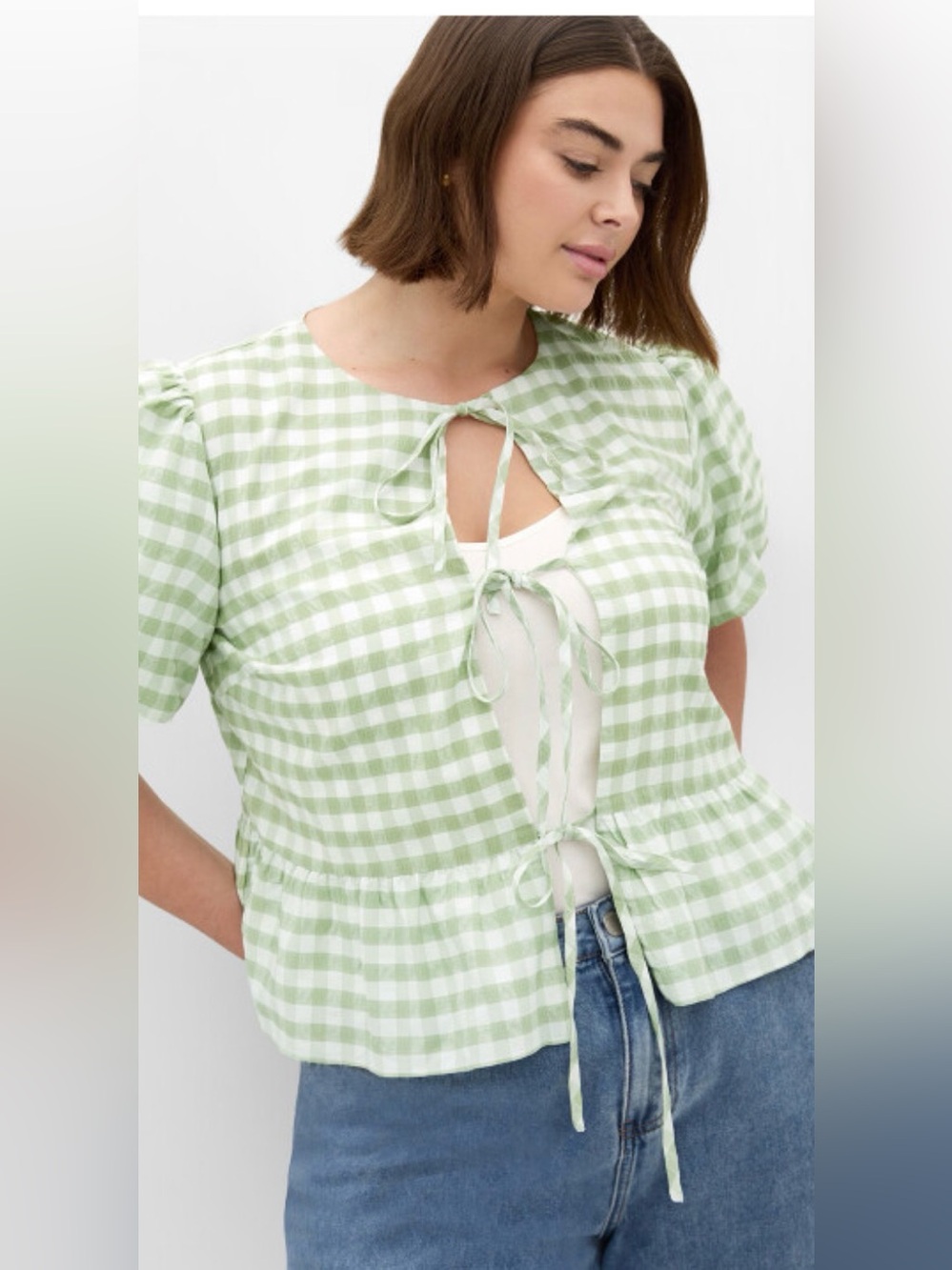 💙 2/$20 Gingham Tie Front Top